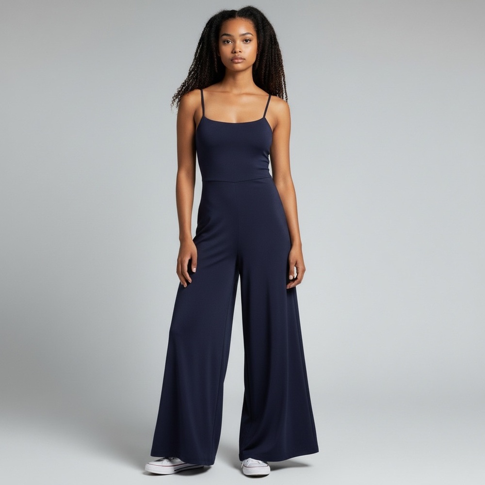 BB Dakota Navy Wide Leg Jumpsuit Small Blue